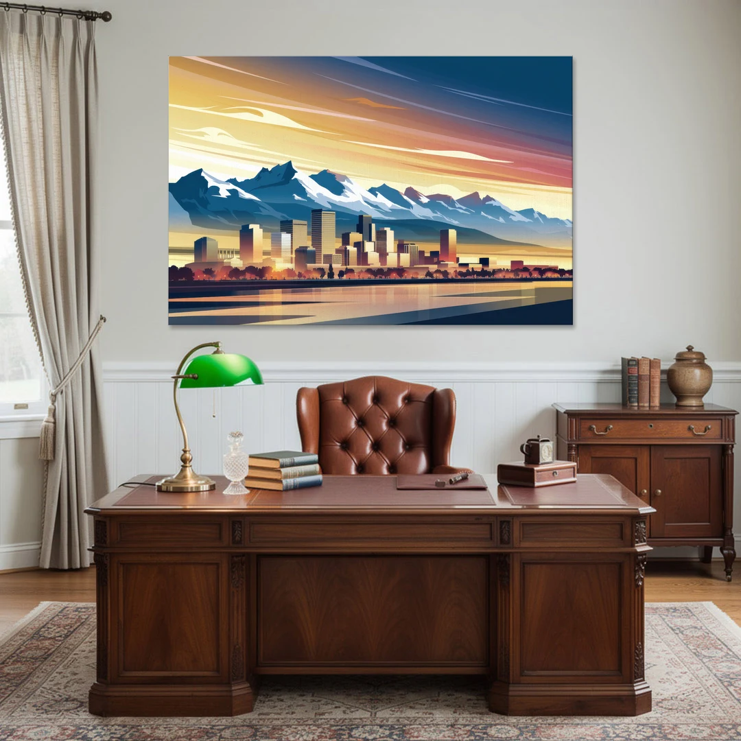 Denver Sunset Over Rockies - Canvas Wall Art - Office - 60x40