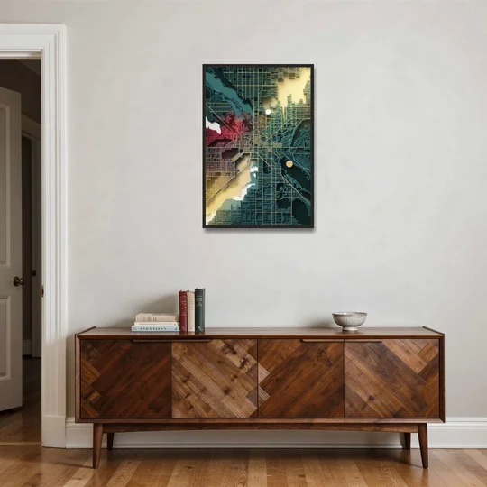 Denver Urban Street Vibes - Black Framed Canvas Wall Art - Coffee Table - 24x36