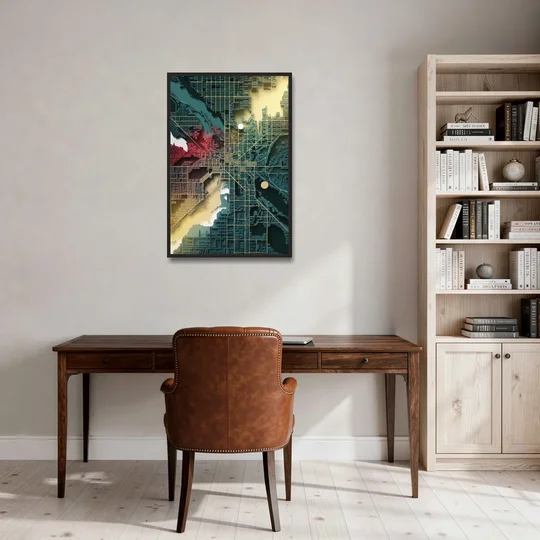 Denver Urban Street Vibes - Black Framed Canvas Wall Art - Office - 24x36