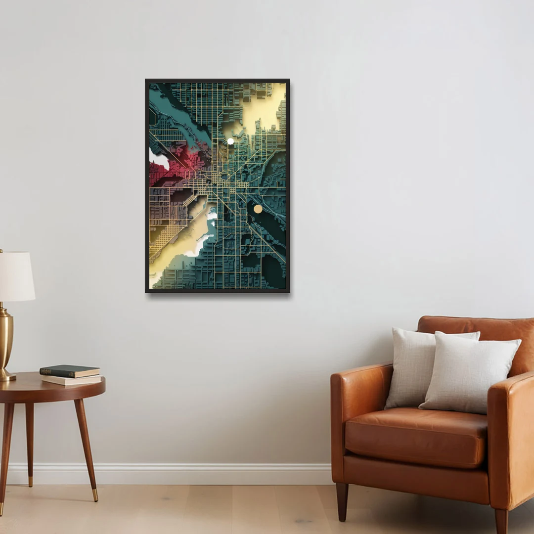 Denver Urban Street Vibes - Black Framed Canvas Wall Art - Sofa - 24x36