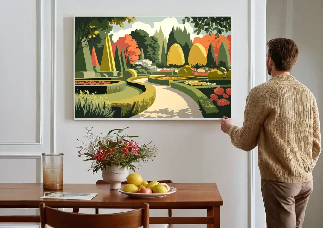 Des Moines Arboretum Views canvas wall art above a dining table