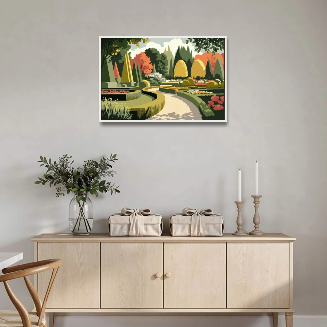 Des Moines Arboretum Views - White Framed Canvas Wall Art - Coffee Table - 36x24