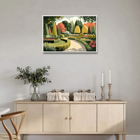 Des Moines Arboretum Views - White Framed Canvas Wall Art - Coffee Table - 36x24