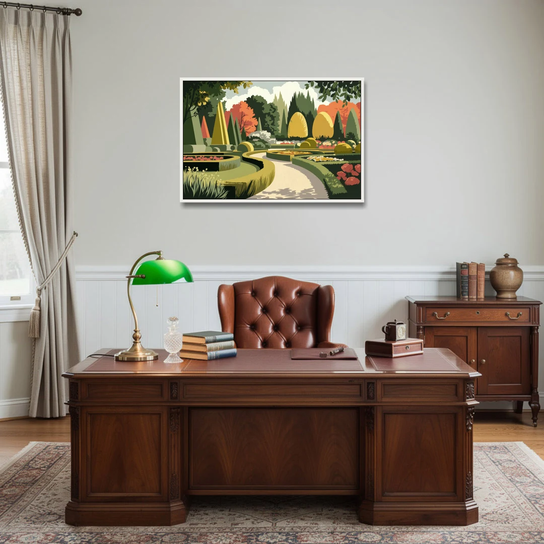 Des Moines Arboretum Views - White Framed Canvas Wall Art - Office - 36x24