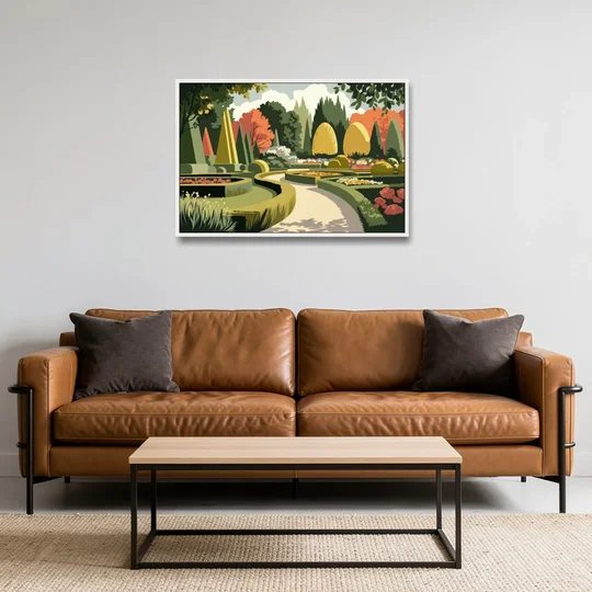 Des Moines Arboretum Views - White Framed Canvas Wall Art - Sofa - 36x24