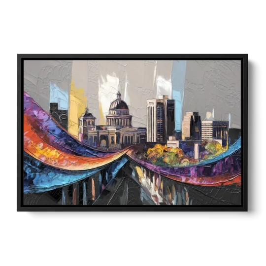 Des Moines Historic Landmarks - Black Framed Canvas Wall Art - Front