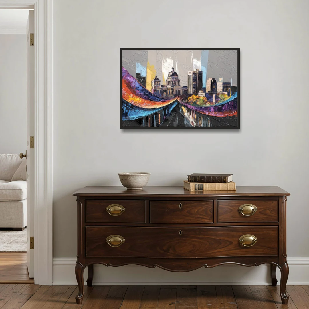 Des Moines Historic Landmarks - Black Framed Canvas Wall Art - Coffee Table - 36x24