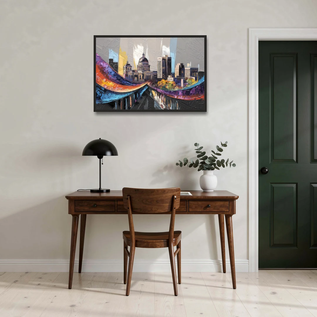 Des Moines Historic Landmarks - Black Framed Canvas Wall Art - Office - 36x24