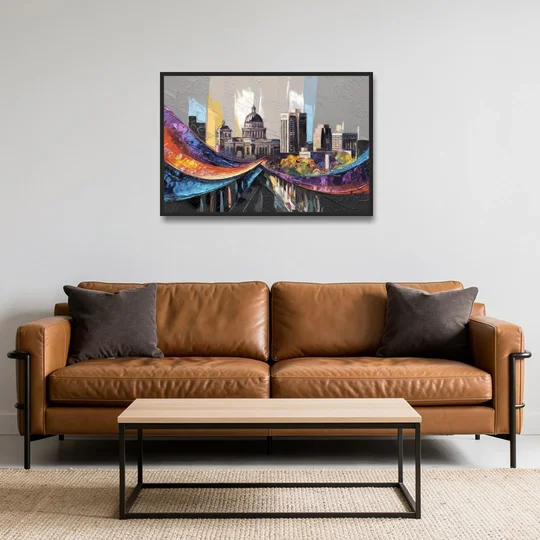 Des Moines Historic Landmarks - Black Framed Canvas Wall Art - Sofa - 36x24