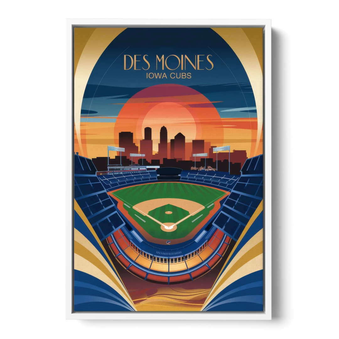 Des Moines Iowa Cubs Stadium - White Framed Canvas Wall Art - Front
