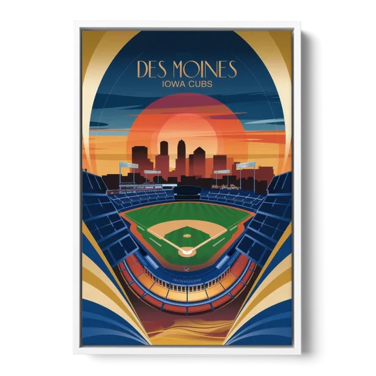 Des Moines Iowa Cubs Stadium - White Framed Canvas Wall Art - Front