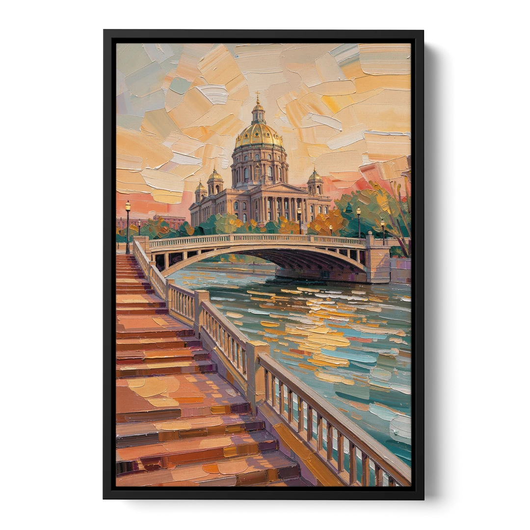 Des Moines Scenic Riverfront - Black Framed Canvas Wall Art - Front