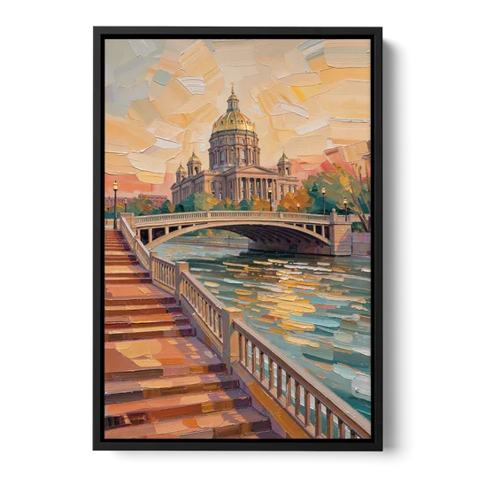 Des Moines Scenic Riverfront - Black Framed Canvas Wall Art - Front