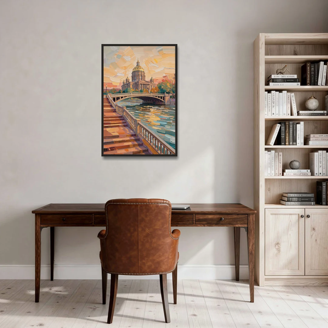 Des Moines Scenic Riverfront - Black Framed Canvas Wall Art - Office - 24x36