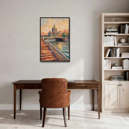 Des Moines Scenic Riverfront - Black Framed Canvas Wall Art - Office - 24x36