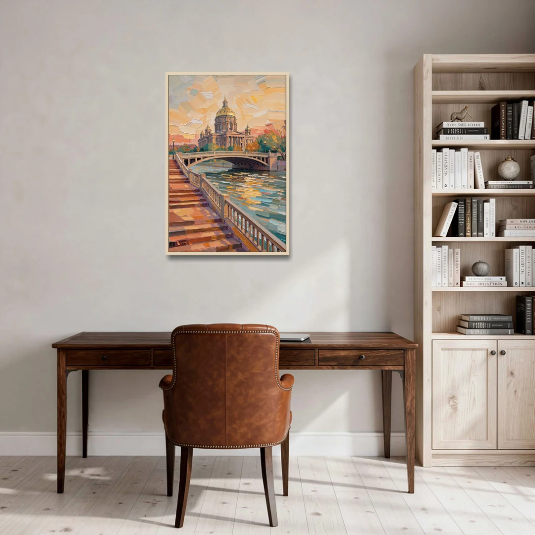Des Moines Scenic Riverfront - Oak Framed Canvas Wall Art - Office - 24x36