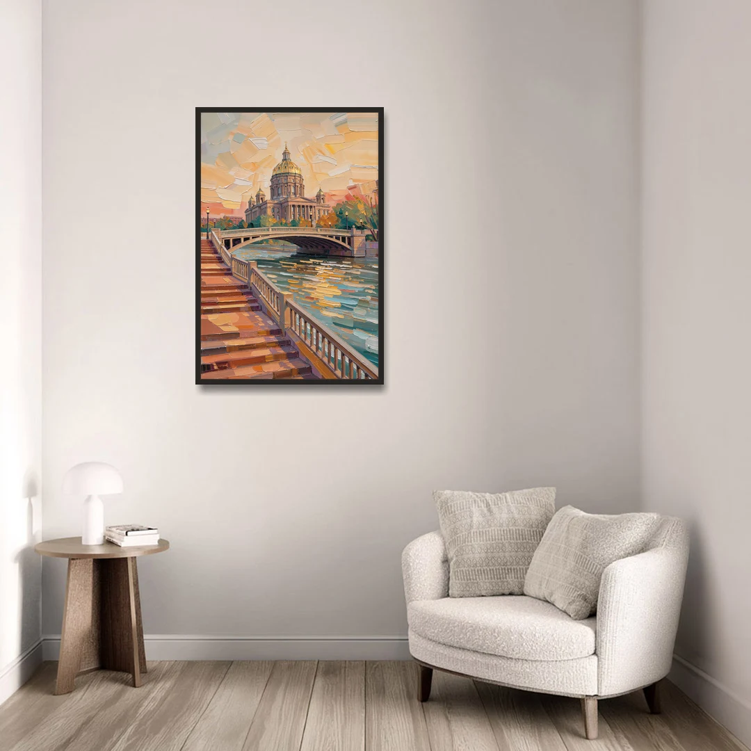 Des Moines Scenic Riverfront - Black Framed Canvas Wall Art - Sofa - 24x36