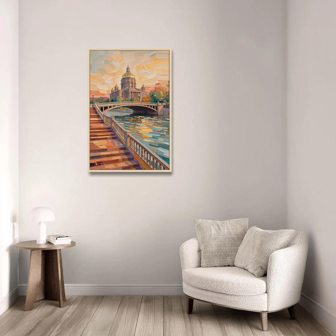 Des Moines Scenic Riverfront - Oak Framed Canvas Wall Art - Sofa - 24x36