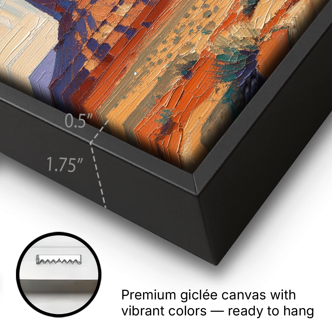Desert Landscape Painting of Layered Mesas - Black Framed Canvas Wall Art - Gallery Wrap Corner