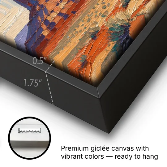 Desert Landscape Painting of Layered Mesas - Black Framed Canvas Wall Art - Gallery Wrap Corner