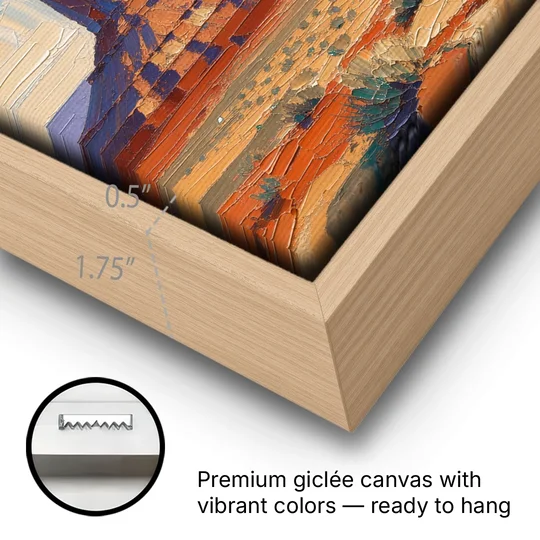 Desert Landscape Painting of Layered Mesas - Oak Framed Canvas Wall Art - Gallery Wrap Corner
