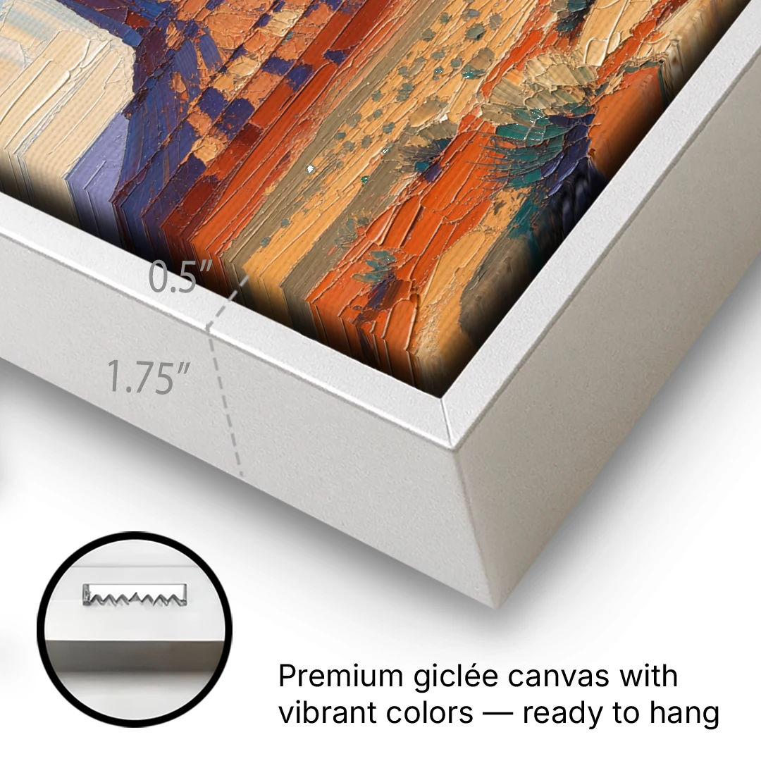 Desert Landscape Painting of Layered Mesas - White Framed Canvas Wall Art - Gallery Wrap Corner
