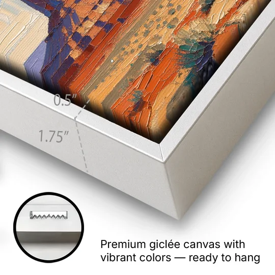 Desert Landscape Painting of Layered Mesas - White Framed Canvas Wall Art - Gallery Wrap Corner
