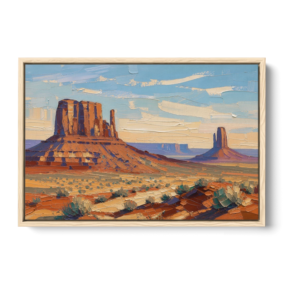 Desert Landscape Painting of Layered Mesas - Oak Framed Canvas Wall Art - Front