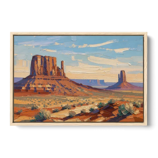 Desert Landscape Painting of Layered Mesas - Oak Framed Canvas Wall Art - Front