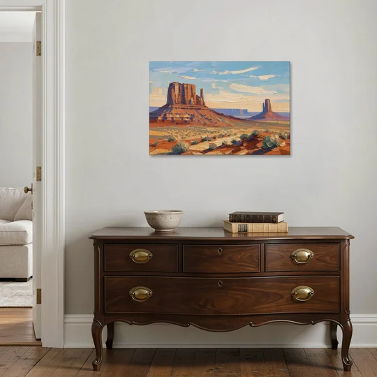 Desert Landscape Painting of Layered Mesas - Canvas Wall Art - Coffee Table - 36x24