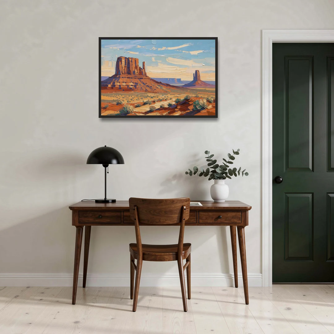 Desert Landscape Painting of Layered Mesas - Black Framed Canvas Wall Art - Office - 36x24