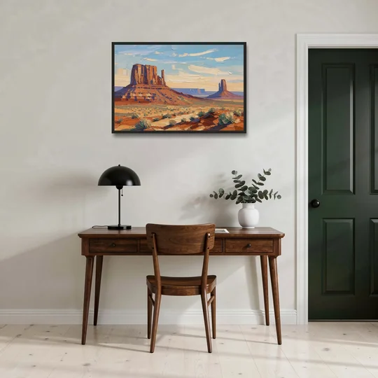 Desert Landscape Painting of Layered Mesas - Black Framed Canvas Wall Art - Office - 36x24