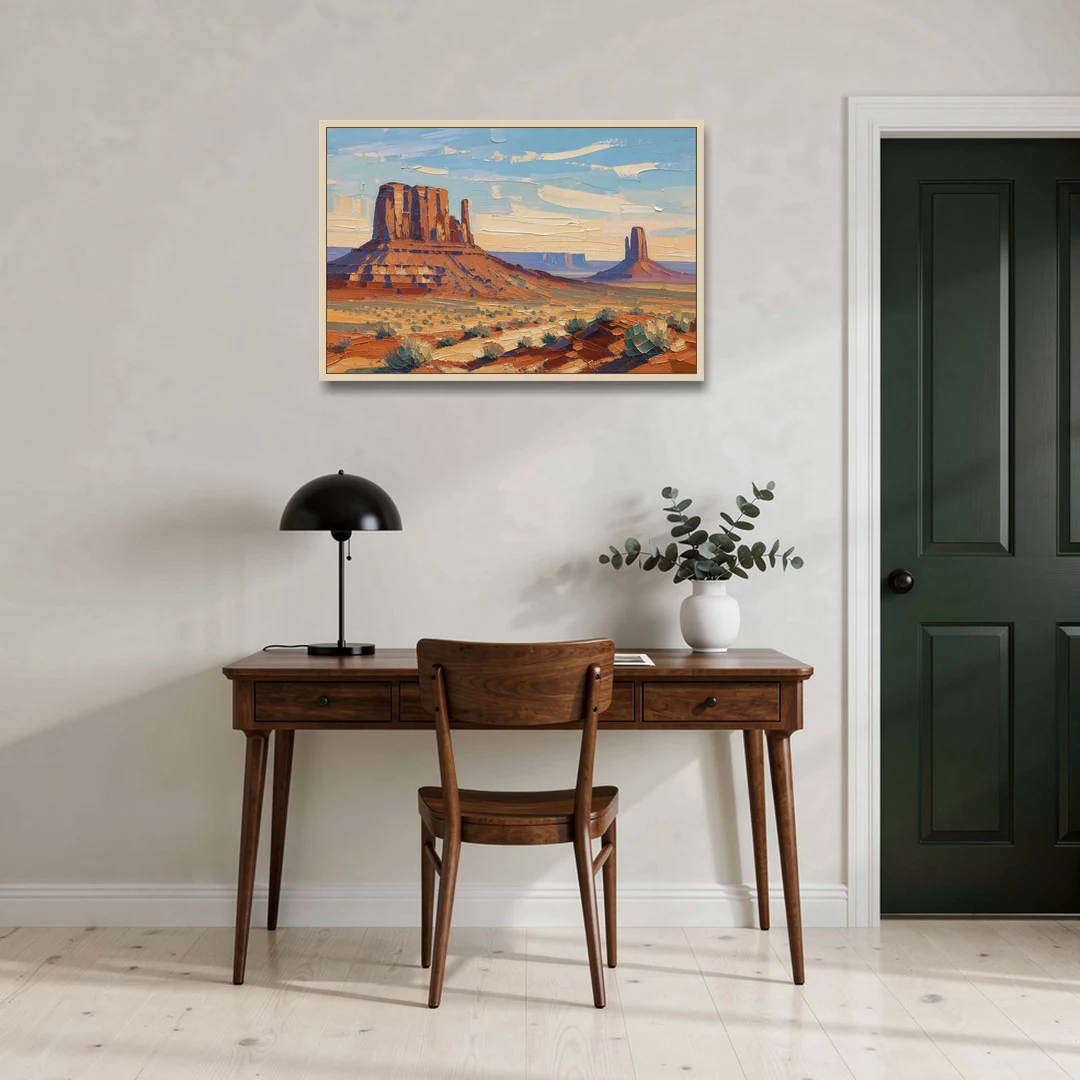 Desert Landscape Painting of Layered Mesas - Oak Framed Canvas Wall Art - Office - 36x24