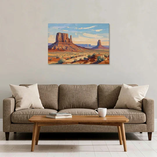 Desert Landscape Painting of Layered Mesas - Canvas Wall Art - Sofa - 36x24