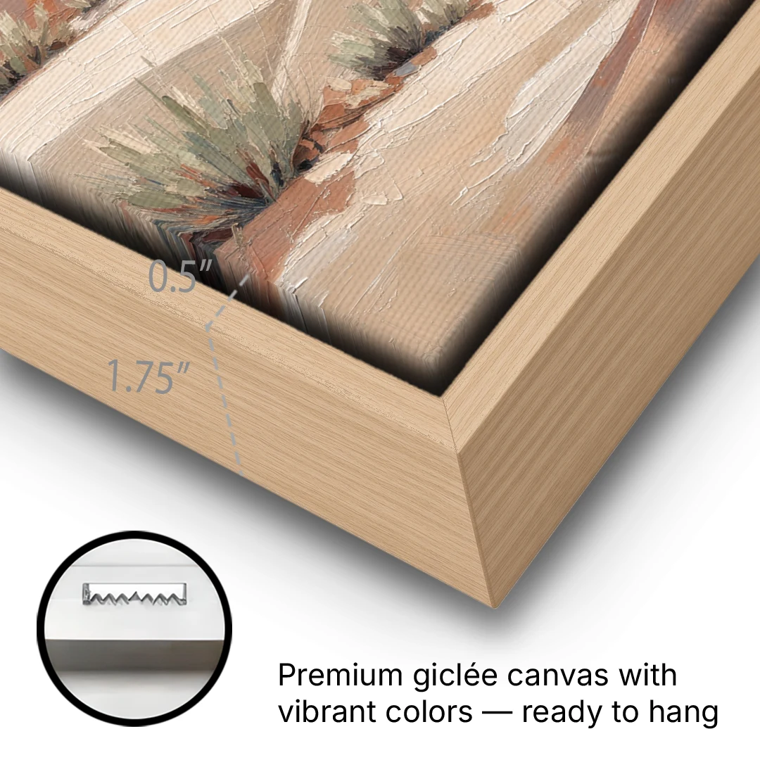 Boho Desert Mountain Ridges Under a Gold Sun - Oak Framed Canvas Wall Art - Gallery Wrap Corner
