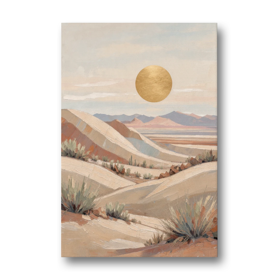 Boho Desert Mountain Ridges Under a Gold Sun - Canvas Wall Art - Front