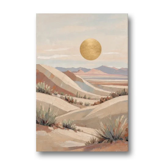 Boho Desert Mountain Ridges Under a Gold Sun - Canvas Wall Art - Front