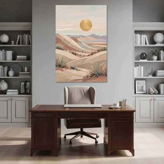 Boho Desert Mountain Ridges Under a Gold Sun - Canvas Wall Art - Office - 40x60