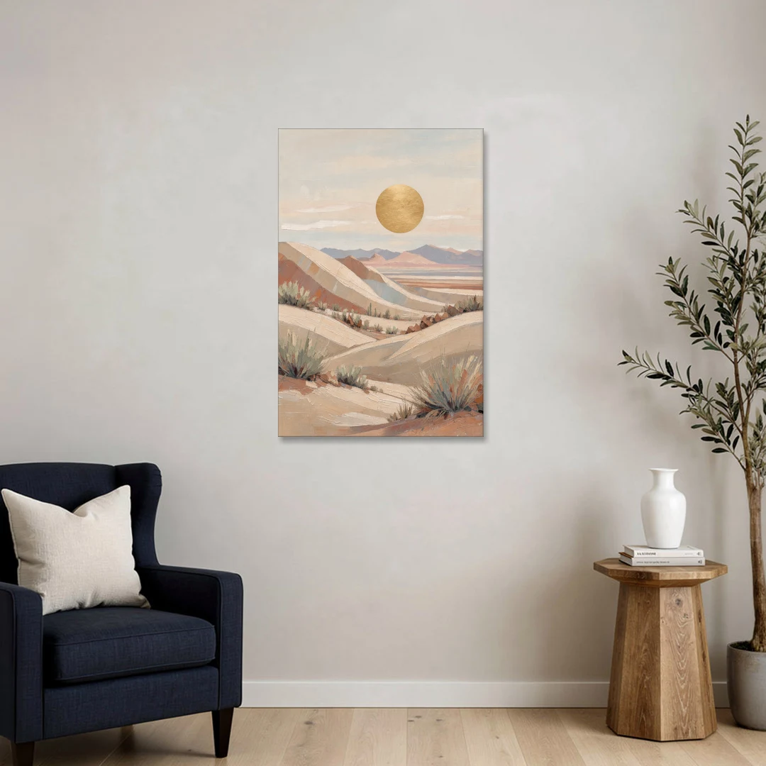 Boho Desert Mountain Ridges Under a Gold Sun - Canvas Wall Art - Sofa - 24x36