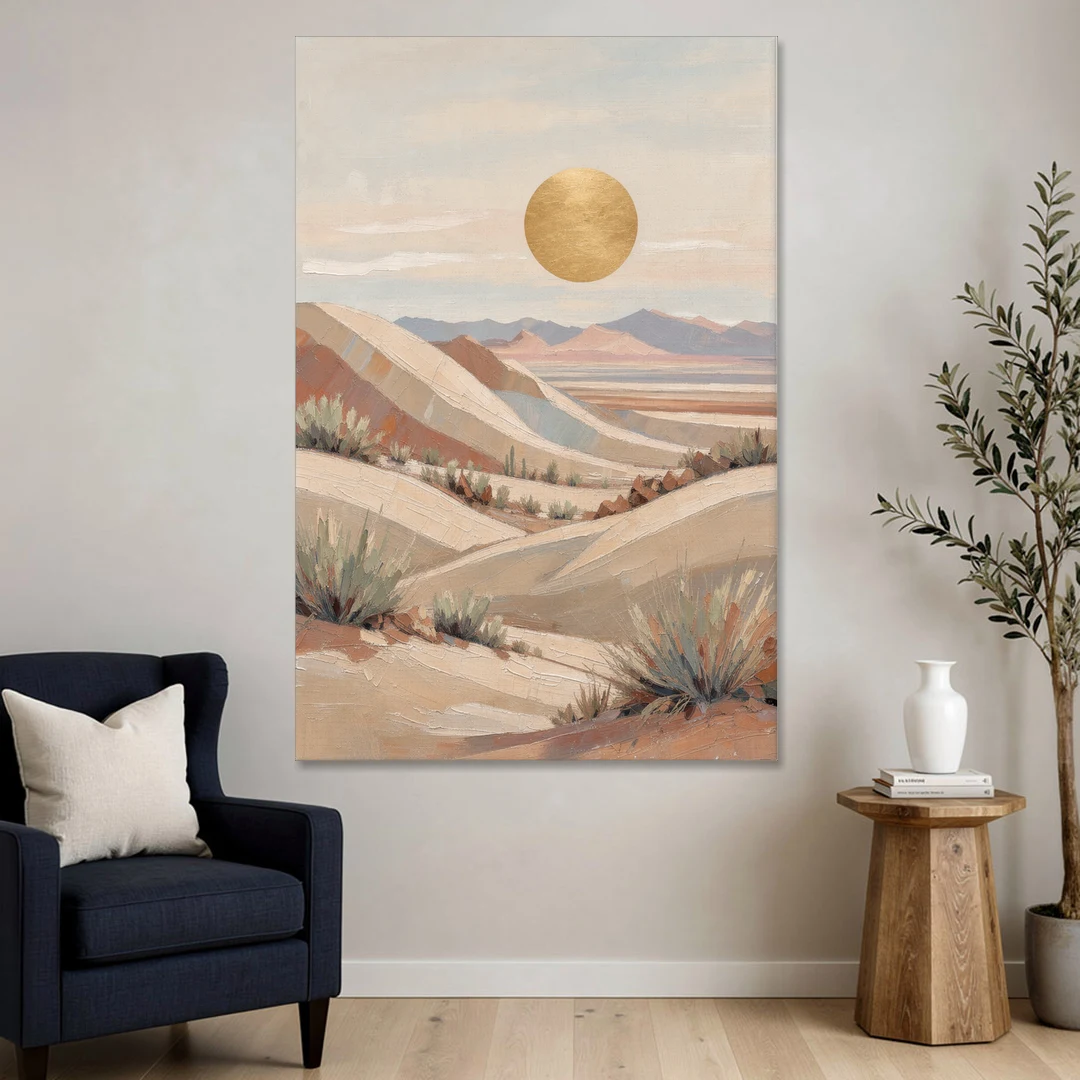 Boho Desert Mountain Ridges Under a Gold Sun - Canvas Wall Art - Sofa - 40x60