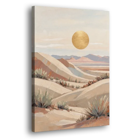 Boho Desert Mountain Ridges Under a Gold Sun - Canvas Wall Art - Side