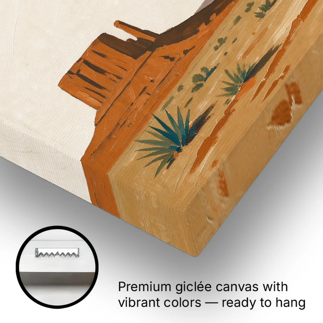 Desert Wall Art with Two Mesas and a Saguaro - Canvas Wall Art - Gallery Wrap Corner