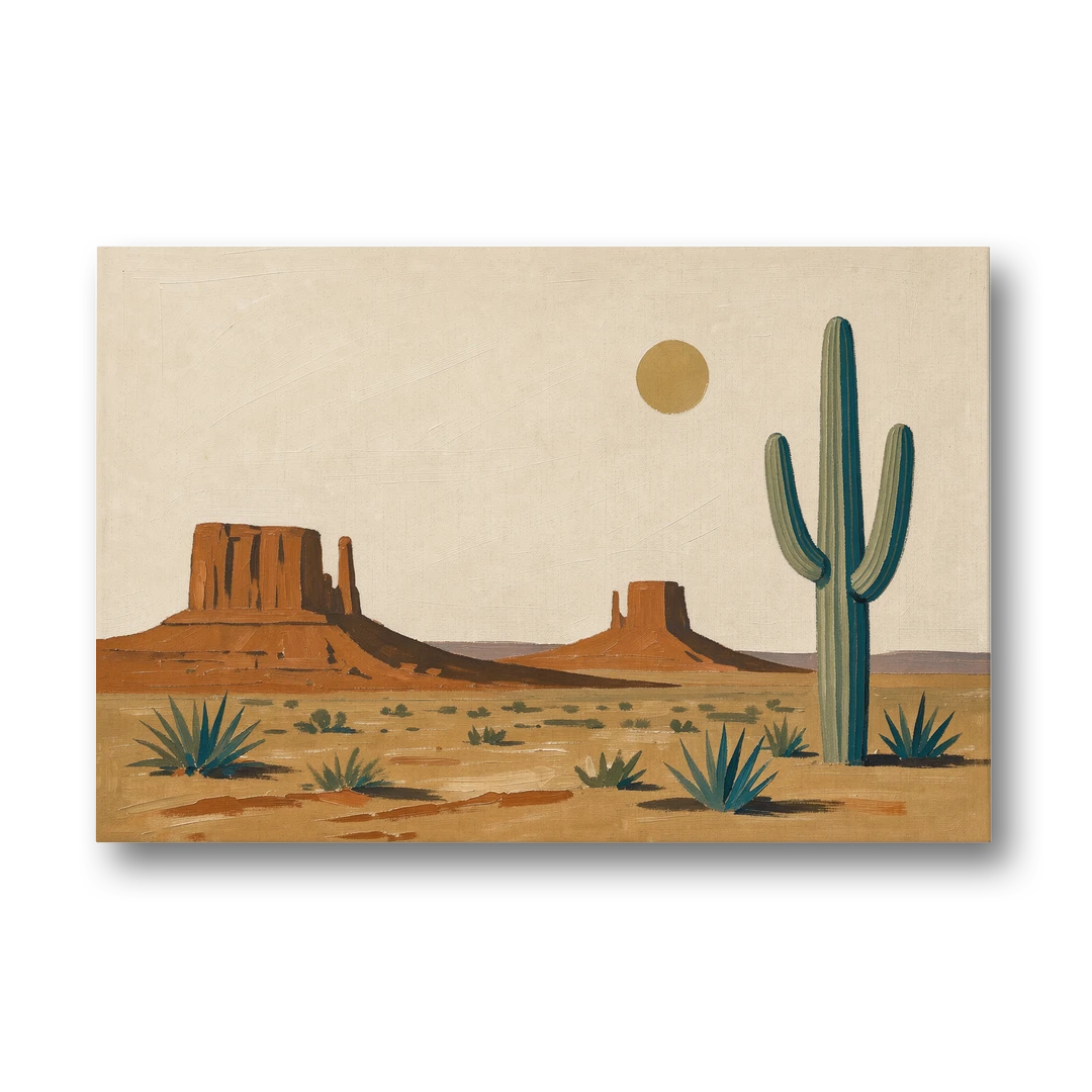 Desert Wall Art with Two Mesas and a Saguaro - Canvas Wall Art - Front