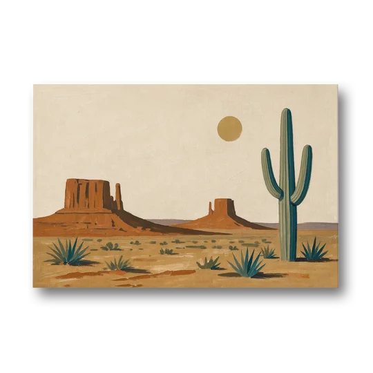 Desert Wall Art with Two Mesas and a Saguaro - Canvas Wall Art - Front