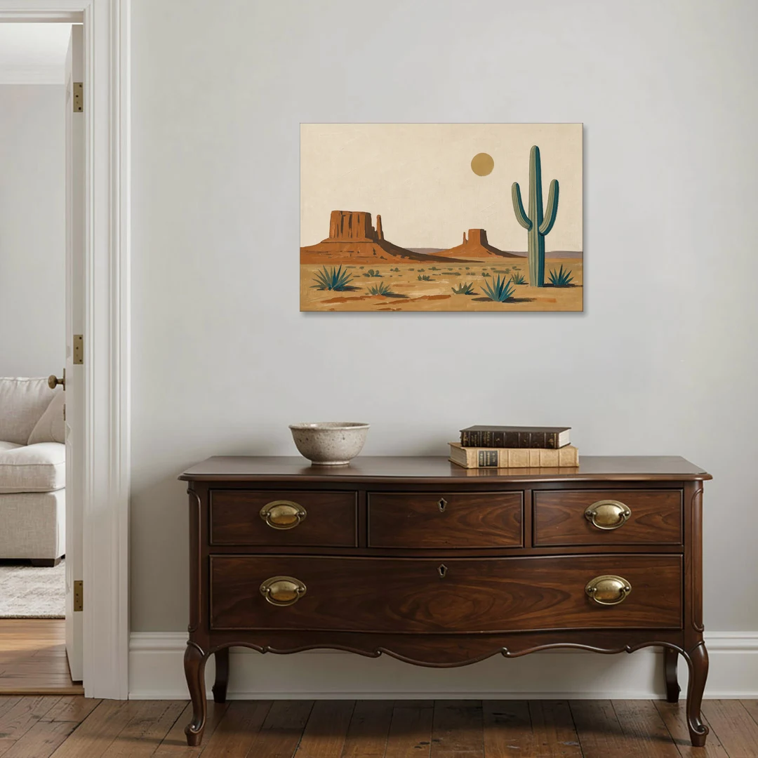 Desert Wall Art with Two Mesas and a Saguaro - Canvas Wall Art - Coffee Table - 36x24