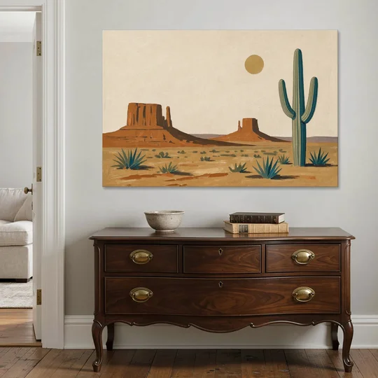 Desert Wall Art with Two Mesas and a Saguaro - Canvas Wall Art - Coffee Table - 60x40