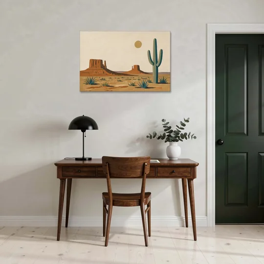 Desert Wall Art with Two Mesas and a Saguaro - Canvas Wall Art - Office - 36x24
