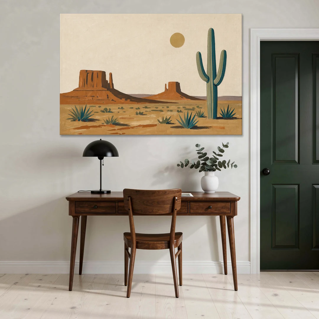 Desert Wall Art with Two Mesas and a Saguaro - Canvas Wall Art - Office - 60x40