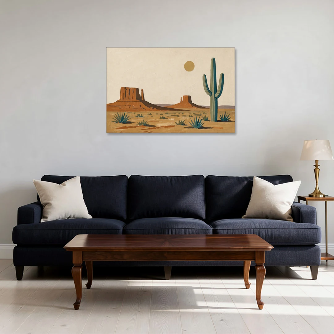 Desert Wall Art with Two Mesas and a Saguaro - Canvas Wall Art - Sofa - 36x24