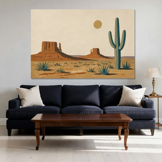Desert Wall Art with Two Mesas and a Saguaro - Canvas Wall Art - Sofa - 60x40